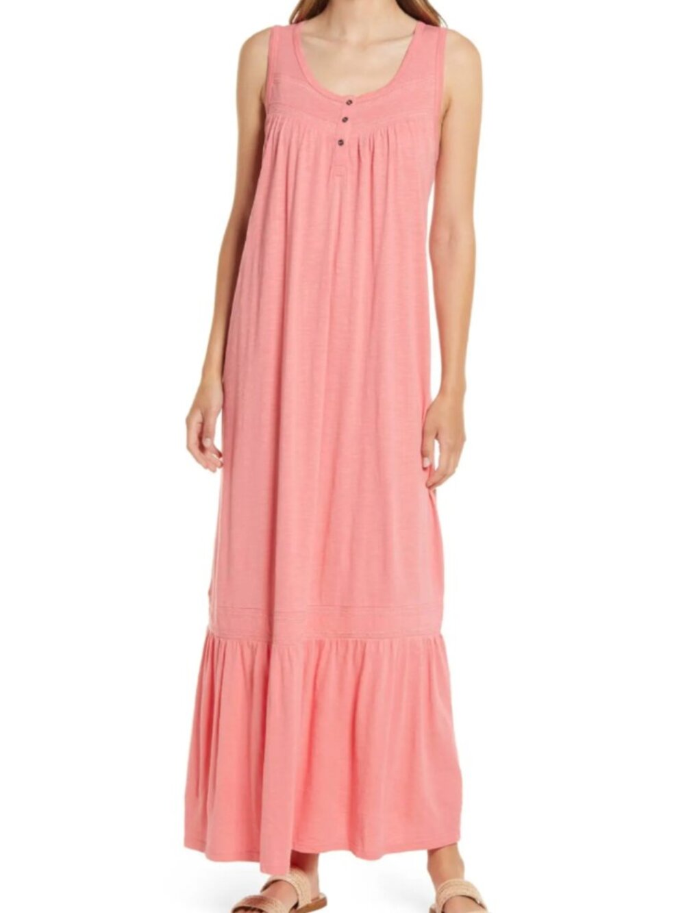 CASLON NORDSTROM Henley Tank Maxi Dress Coral Pink Sleeveless Cotton Summer S